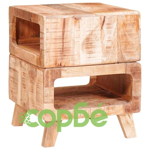 Странична масичка от масивно мангово дърво 40x40x49 см с 2 рафта кафяво ➤ топ цена ➤ sorbe.bg