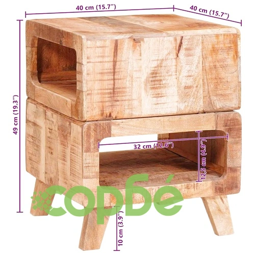 Странична масичка от масивно мангово дърво 40x40x49 см с 2 рафта кафяво ➤ топ цена ➤ sorbe.bg