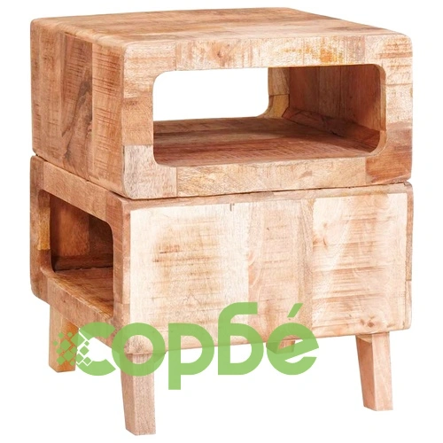 Странична масичка от масивно мангово дърво 40x40x49 см с 2 рафта кафяво ➤ топ цена ➤ sorbe.bg