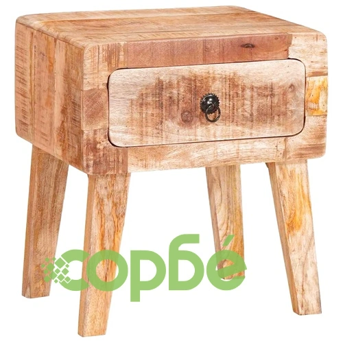 Странична масичка с врата и чекмедже от масивно мангово дърво 40x32x46 см кафява ➤ топ цена ➤ sorbe.bg