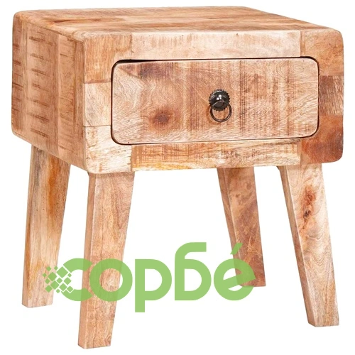 Странична масичка с врата и чекмедже от масивно мангово дърво 40x32x46 см кафява ➤ топ цена ➤ sorbe.bg