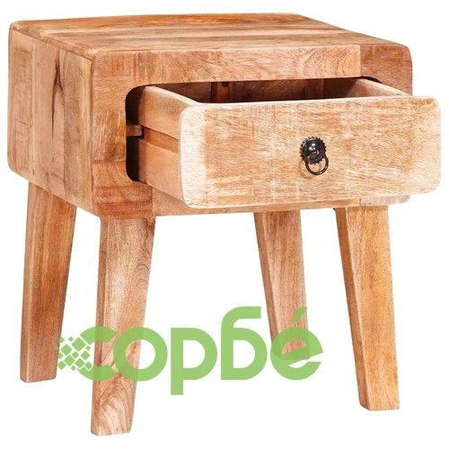 Странична масичка с врата и чекмедже от масивно мангово дърво 40x32x46 см кафява ➤ топ цена ➤ sorbe.bg