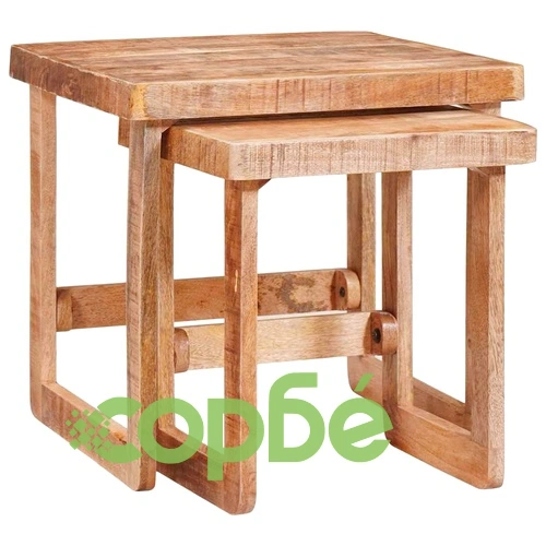 Комплект от 2 гнездящи се маси от масивно мангово дърво - кафяво ➤ топ цена ➤ sorbe.bg