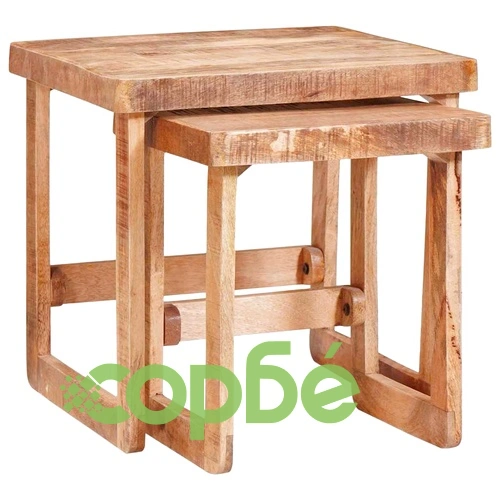 Комплект от 2 гнездящи се маси от масивно мангово дърво - кафяво ➤ топ цена ➤ sorbe.bg