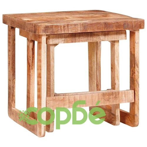 Комплект от 2 гнездящи се маси от масивно мангово дърво - кафяво ➤ топ цена ➤ sorbe.bg