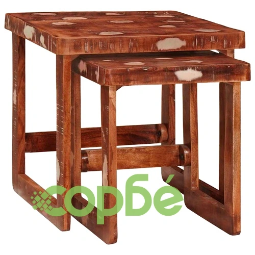 Комплект от 2 масички от регенерирано масивно дърво многоцветни 46x46x45 см ➤ топ цена ➤ sorbe.bg