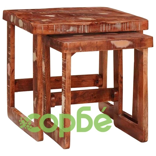 Комплект от 2 масички от регенерирано масивно дърво многоцветни 46x46x45 см ➤ топ цена ➤ sorbe.bg