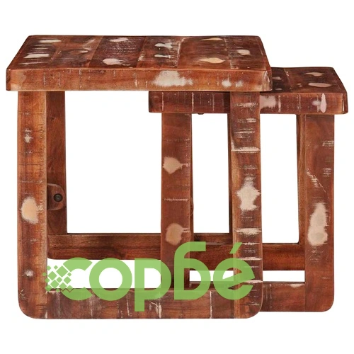 Комплект от 2 масички от регенерирано масивно дърво многоцветни 46x46x45 см ➤ топ цена ➤ sorbe.bg