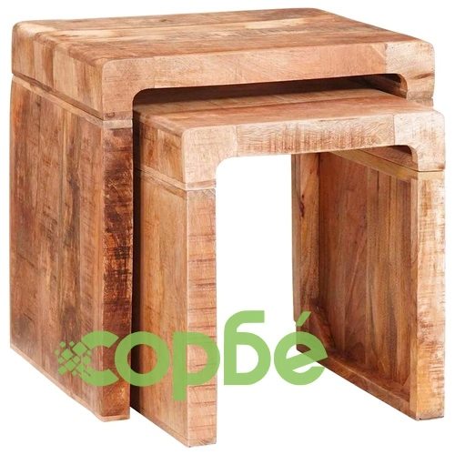 Комплект 2 стекваеми масички от масивно мангово дърво 46x40x46 см кафяво ➤ топ цена ➤ sorbe.bg