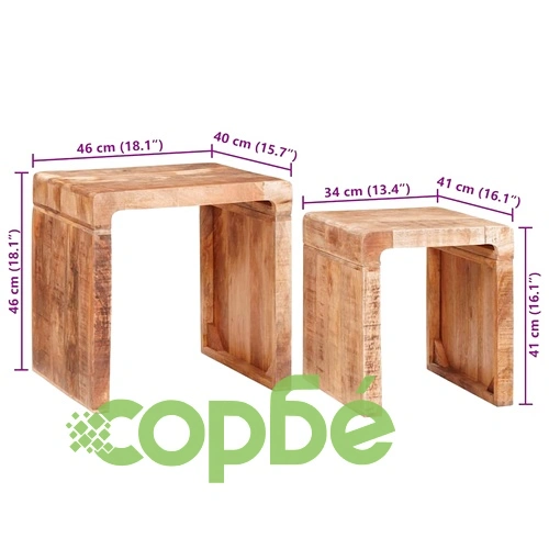 Комплект 2 стекваеми масички от масивно мангово дърво 46x40x46 см кафяво ➤ топ цена ➤ sorbe.bg