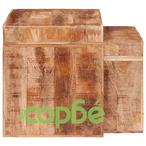 Комплект 2 стекваеми масички от масивно мангово дърво 46x40x46 см кафяво ➤ топ цена ➤ sorbe.bg