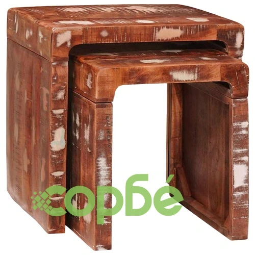 Комплект стекваеми масички от регенерирано дърво масив - 2 броя многоцветни ➤ топ цена ➤ sorbe.bg