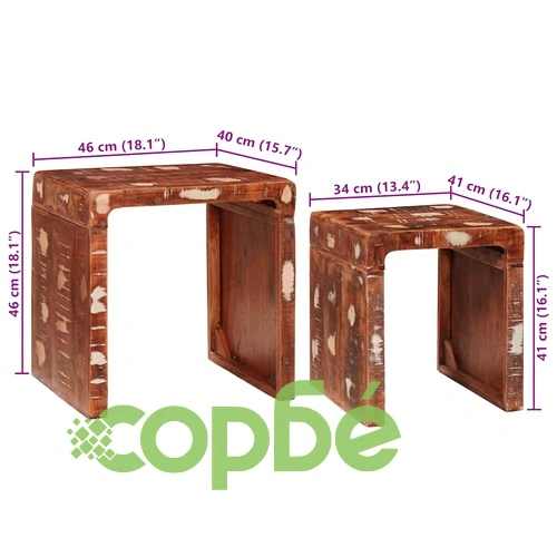 Комплект стекваеми масички от регенерирано дърво масив - 2 броя многоцветни ➤ топ цена ➤ sorbe.bg
