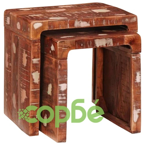 Комплект стекваеми масички от регенерирано дърво масив - 2 броя многоцветни ➤ топ цена ➤ sorbe.bg