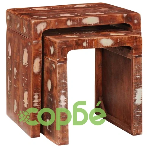 Комплект стекваеми масички от регенерирано дърво масив - 2 броя многоцветни ➤ топ цена ➤ sorbe.bg