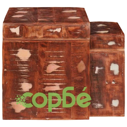 Комплект стекваеми масички от регенерирано дърво масив - 2 броя многоцветни ➤ топ цена ➤ sorbe.bg