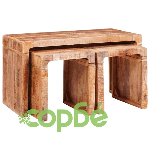 Комплект 3 стифиращи масички от масивно мангово дърво ➤ топ цена ➤ sorbe.bg