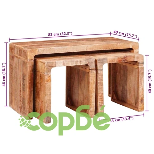 Комплект 3 стифиращи масички от масивно мангово дърво ➤ топ цена ➤ sorbe.bg