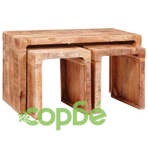 Комплект 3 стифиращи масички от масивно мангово дърво ➤ топ цена ➤ sorbe.bg