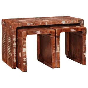 Комплект стифиращи масички 3 части от регенерирано дърво масив