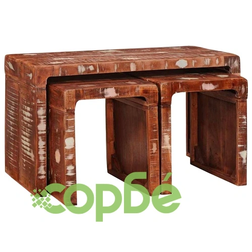 Комплект стифиращи масички 3 части от регенерирано дърво масив ➤ топ цена ➤ sorbe.bg