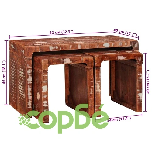 Комплект стифиращи масички 3 части от регенерирано дърво масив ➤ топ цена ➤ sorbe.bg