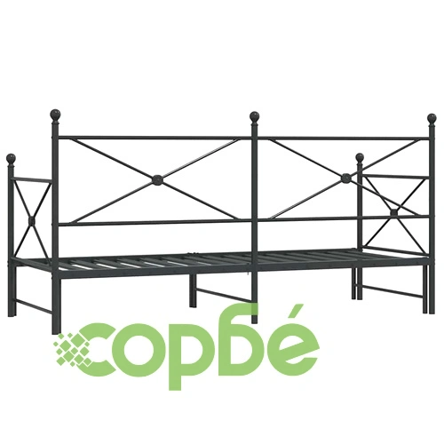 Метално дневно легло с допълнителен матрак 90x190 см, черно, стоманена конструкция ➤ топ цена ➤ sorbe.bg