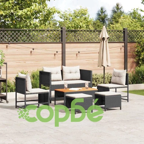Градински комплект мебели 6 части от полиратан черно и кремаво ➤ топ цена ➤ sorbe.bg