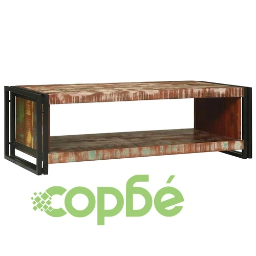 Масичка за кафе от регенерирано дърво масив 120 x 50 x 38 см с рафт ➤ топ цена ➤ sorbe.bg