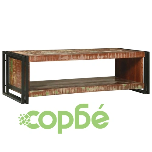 Масичка за кафе от регенерирано дърво масив 120 x 50 x 38 см с рафт ➤ топ цена ➤ sorbe.bg