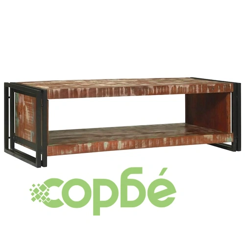 Масичка за кафе от регенерирано дърво масив 120 x 50 x 38 см с рафт ➤ топ цена ➤ sorbe.bg