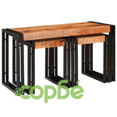 Комплект от 3 масички за подреждане от масивно мангово дърво и метал ➤ топ цена ➤ sorbe.bg