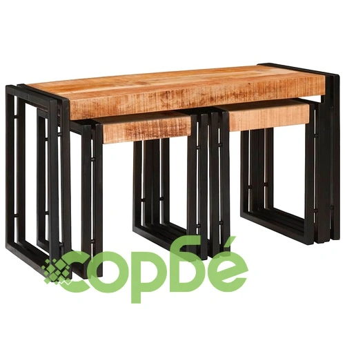 Комплект от 3 масички за подреждане от масивно мангово дърво и метал ➤ топ цена ➤ sorbe.bg