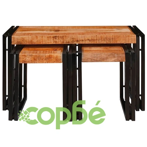 Комплект от 3 масички за подреждане от масивно мангово дърво и метал ➤ топ цена ➤ sorbe.bg