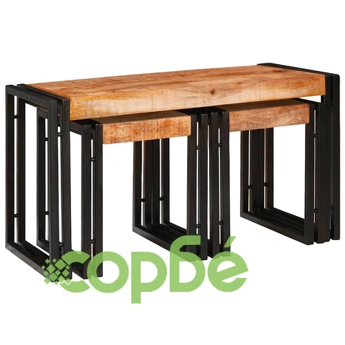 Комплект от 3 масички за подреждане от масивно мангово дърво и метал ➤ топ цена ➤ sorbe.bg