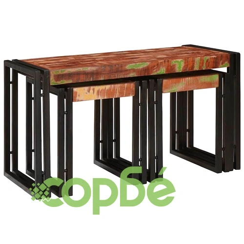 Комплект от 3 масички за гнездене от регенерирано дърво масив - кафяв и черен ➤ топ цена ➤ sorbe.bg