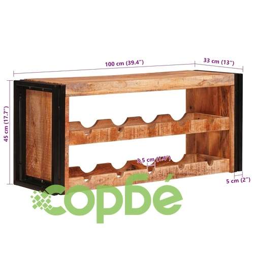 Винен рафт от масивно мангово дърво, Кафяв, 100 x 45 x 33 см ➤ топ цена ➤ sorbe.bg