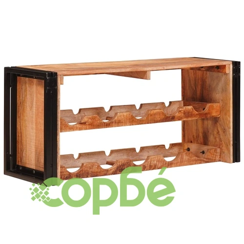 Винен рафт от масивно мангово дърво, Кафяв, 100 x 45 x 33 см ➤ топ цена ➤ sorbe.bg