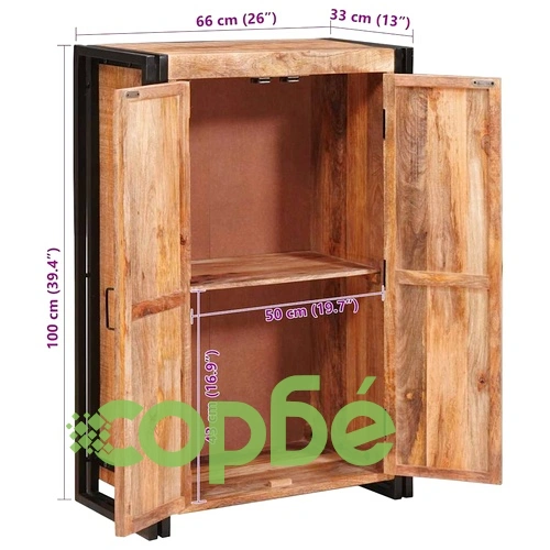 Висок шкаф с врати от масивно мангово дърво и метал 65x33x100 см ➤ топ цена ➤ sorbe.bg