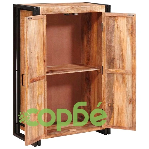 Висок шкаф с врати от масивно мангово дърво и метал 65x33x100 см ➤ топ цена ➤ sorbe.bg