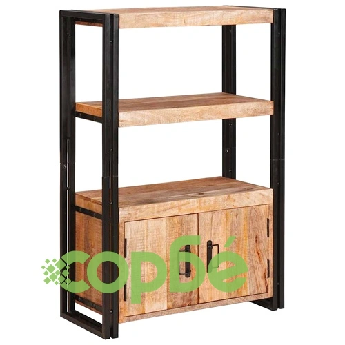 Рафт за книги с врати от масивно мангово дърво и метал 72x33x110 см ➤ топ цена ➤ sorbe.bg