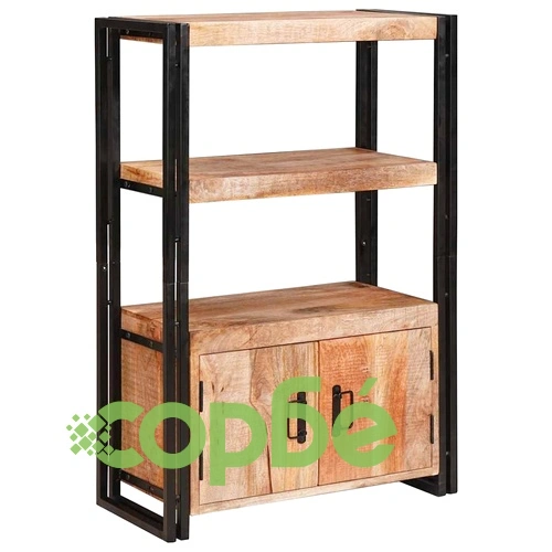 Рафт за книги с врати от масивно мангово дърво и метал 72x33x110 см ➤ топ цена ➤ sorbe.bg