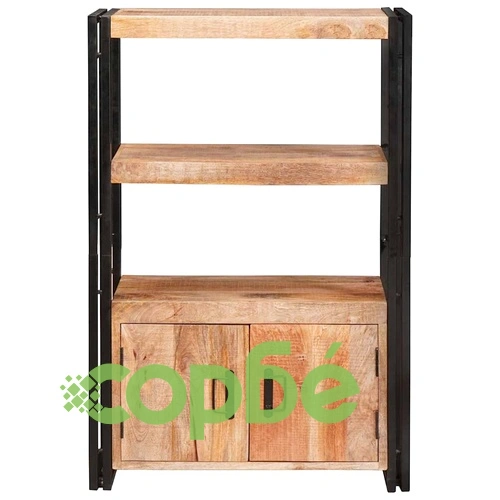 Рафт за книги с врати от масивно мангово дърво и метал 72x33x110 см ➤ топ цена ➤ sorbe.bg