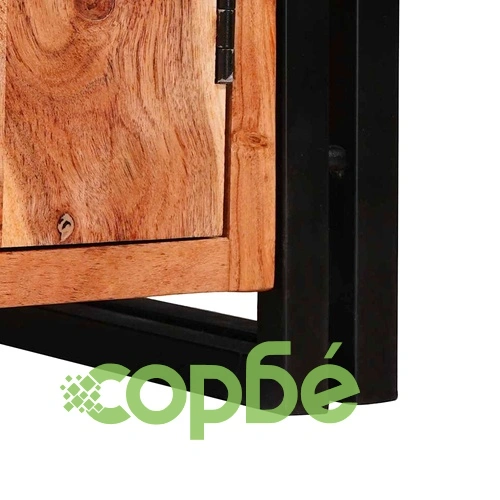 Рафт за книги с 2 врати от масивна акациева дървесина и метал 72x33x110 см ➤ топ цена ➤ sorbe.bg