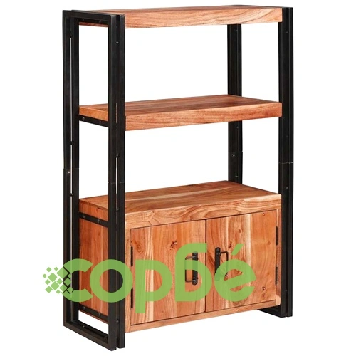 Рафт за книги с 2 врати от масивна акациева дървесина и метал 72x33x110 см ➤ топ цена ➤ sorbe.bg