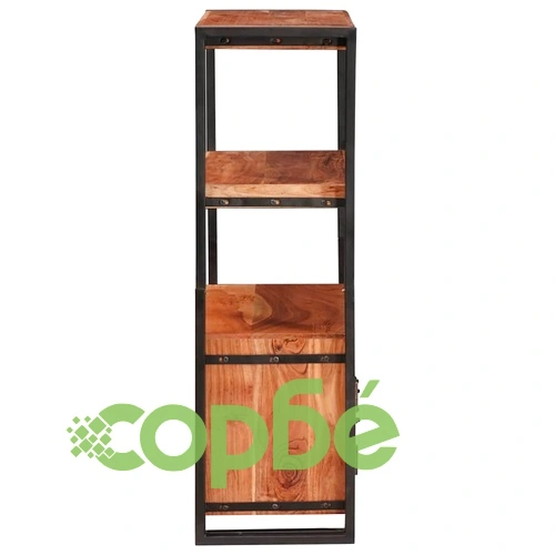 Рафт за книги с 2 врати от масивна акациева дървесина и метал 72x33x110 см ➤ топ цена ➤ sorbe.bg