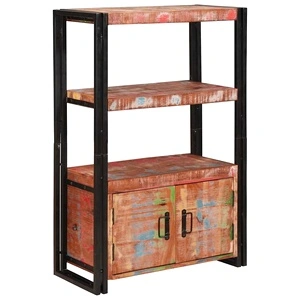 Рафт за книги с 2 вратички от рециклирано дърво и метал 72x33x110 см