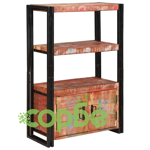 Рафт за книги с 2 вратички от рециклирано дърво и метал 72x33x110 см ➤ топ цена ➤ sorbe.bg