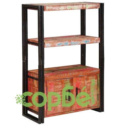 Рафт за книги с 2 вратички от рециклирано дърво и метал 72x33x110 см ➤ топ цена ➤ sorbe.bg