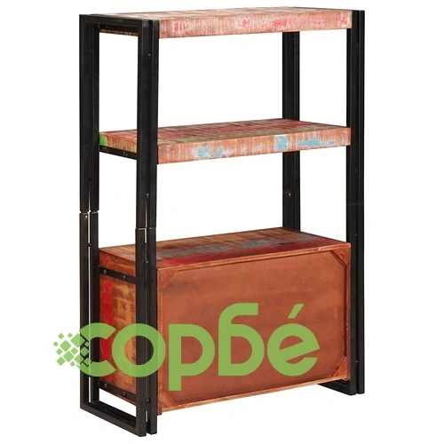 Рафт за книги с 2 вратички от рециклирано дърво и метал 72x33x110 см ➤ топ цена ➤ sorbe.bg